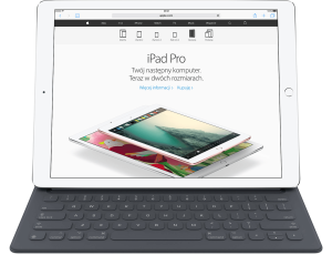 ipad-pro-smart-keyboard-safari-hero - Laptopy - tablety - ultrabooki iPad Pro napędzany jest przez procesor A9X - szybki i wydajny układ, który z pewnością będzie w stanie utrzymać między innymi nowe możliwości systemu iOS, wprowadzającego nową funkcjonalność wielu okien